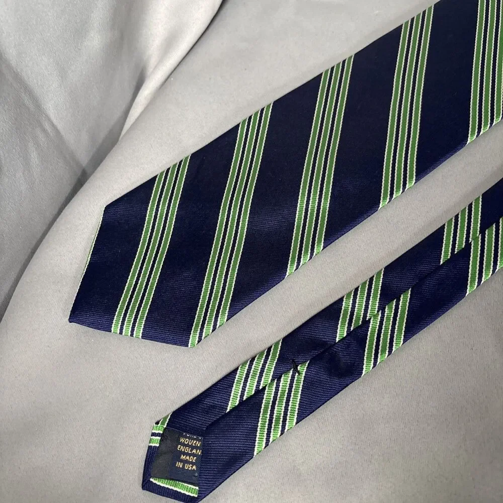 Brooks Brothers Makers Tie Silk Navy‎ Blue Green Stripes L:58